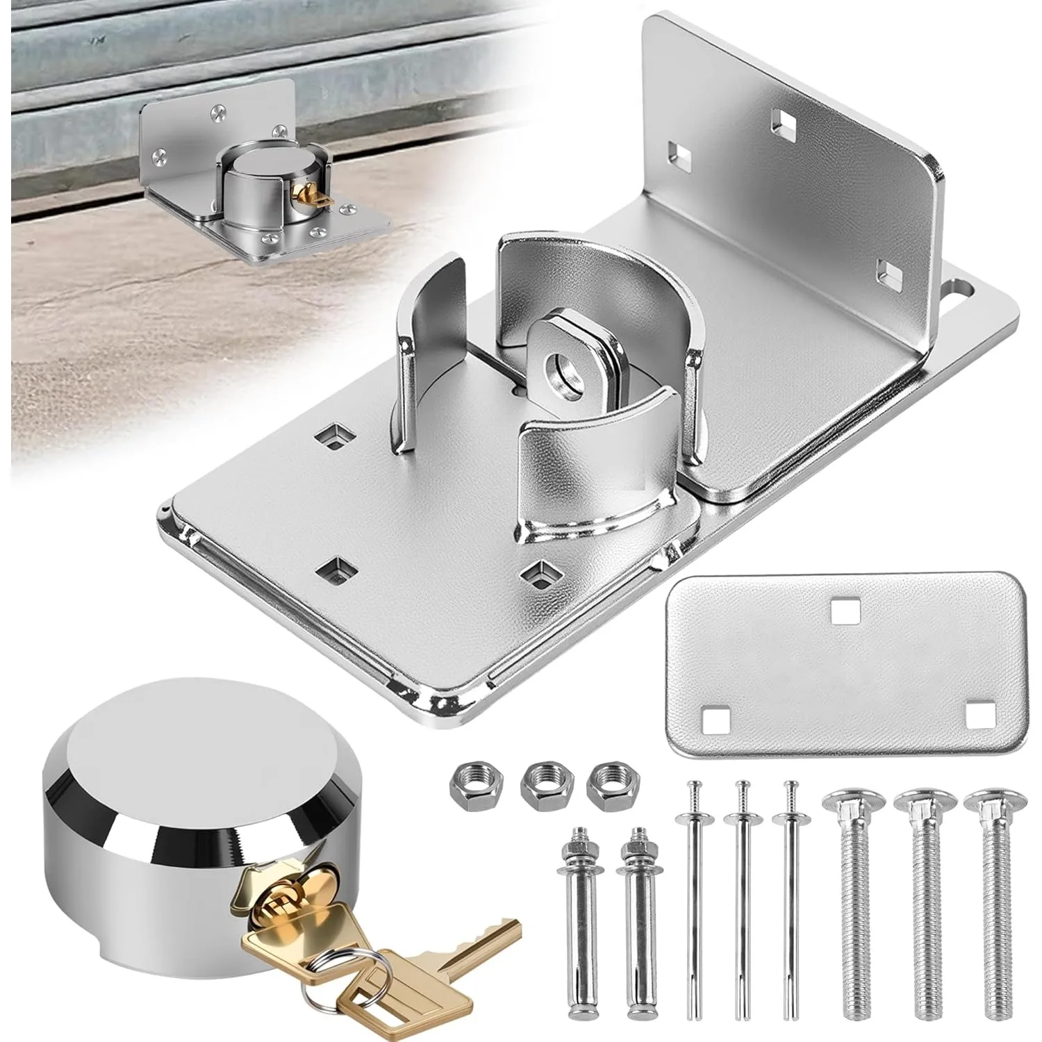 

Solid Steel Roll- Door Lock，High-Security Hidden Shackle Padlock and hasp Set, Com 2 Keys, specifically