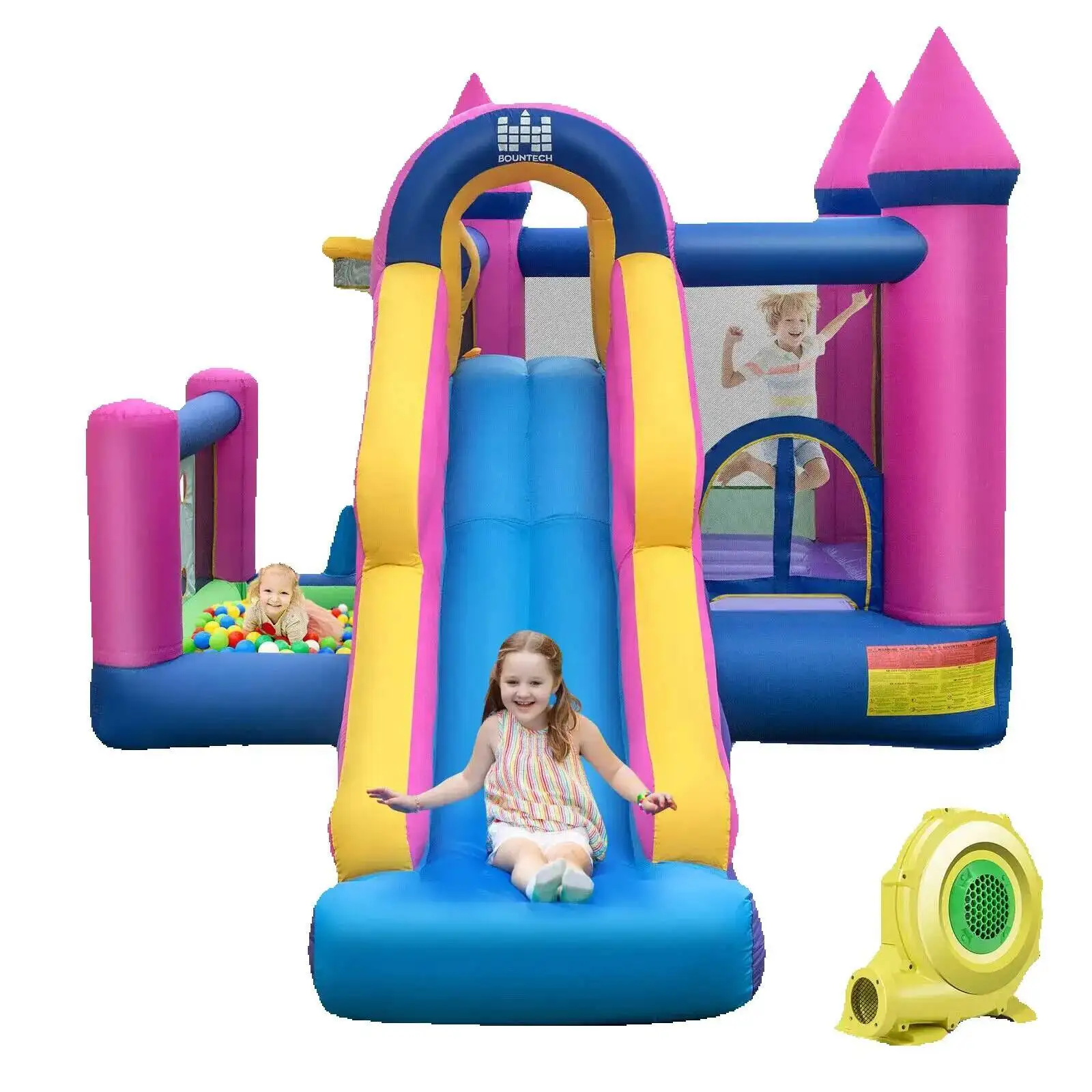 

Iatable Kids Bounce Castle Домик для прыжков 7-в-1 с длинной горкой и воздуходувкой мощностью 735 Вт с и
