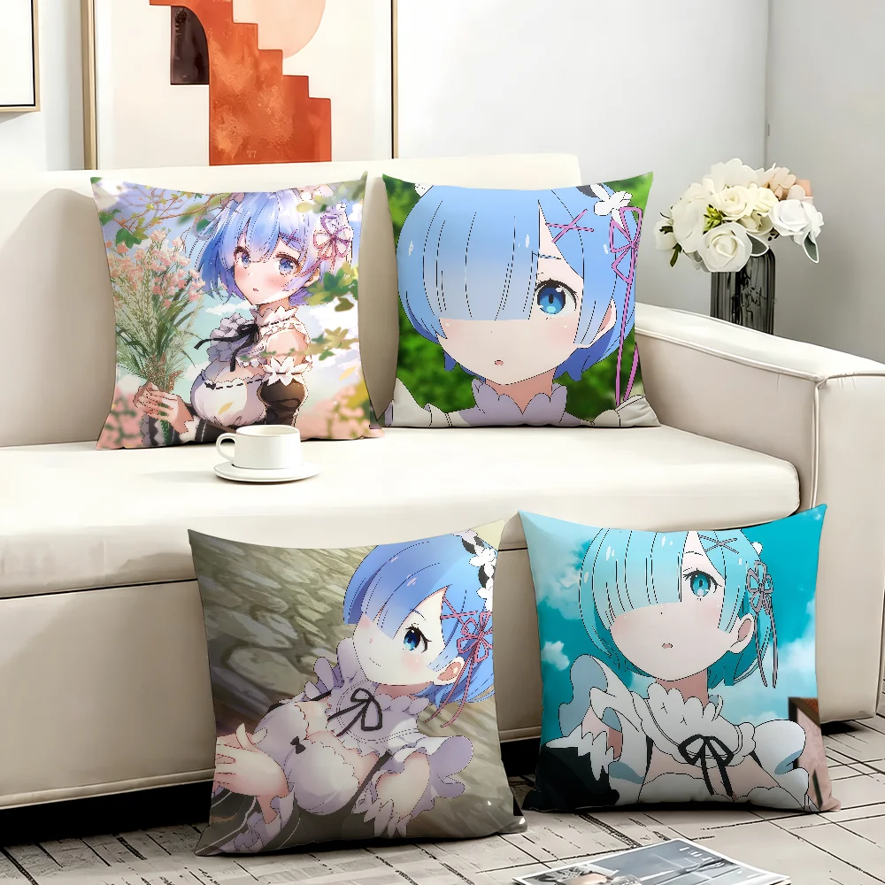 Anime Re Zero R-Rem cushion cover Anti-dustmite Sofa Cushion Decorative Office Cover Lounge Area Indoor & Outdoor Use
