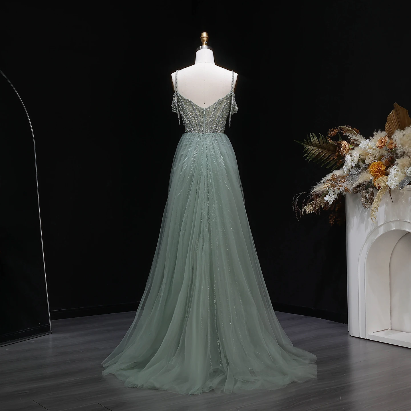 Sharon Said Luxuriöses Perlenbesetztes Meerjungfrauen-Abendkleid mit Off-Shoulder-Design, Quasten-Überrock, Arabisches Damen-Abendkleid SS121, Maßanfertigung – Detail 22