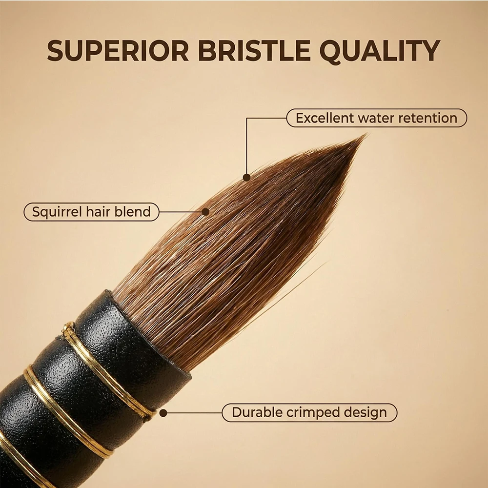 3 Pcs Small Squirrel Hair Watercolor Brush Flat Round Mop Art Painting Brushes for Travel Art Drawing Short Handles