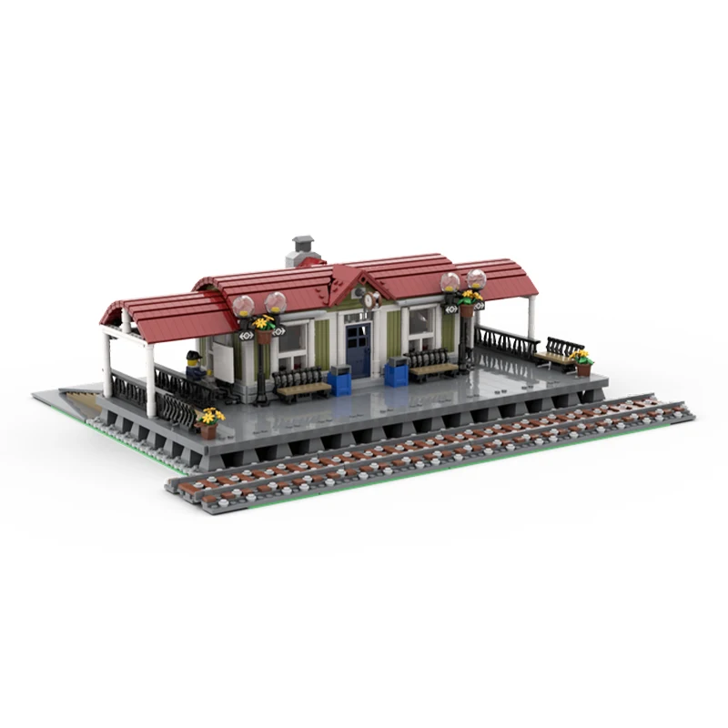 City Curved Roof Railway Station MOC Building Block Freight Passenger Train Platform Tracks Assembly Model Brick Toys Boy Gifts