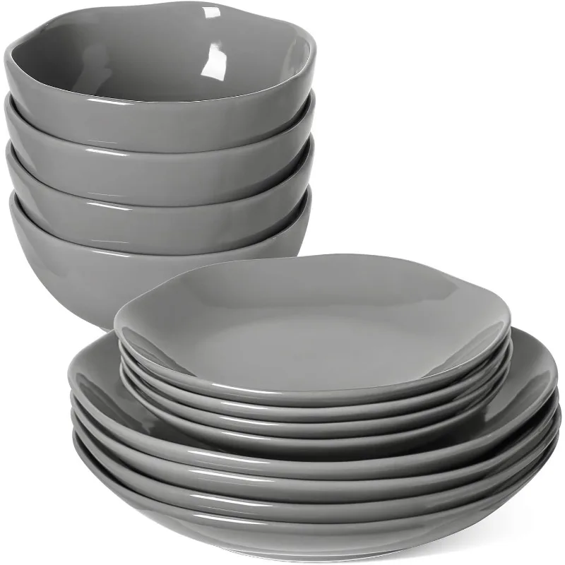 I Dinnerware Sets 12 Piece, Serve for 4, Ceramic Plates and Bowls Set (10