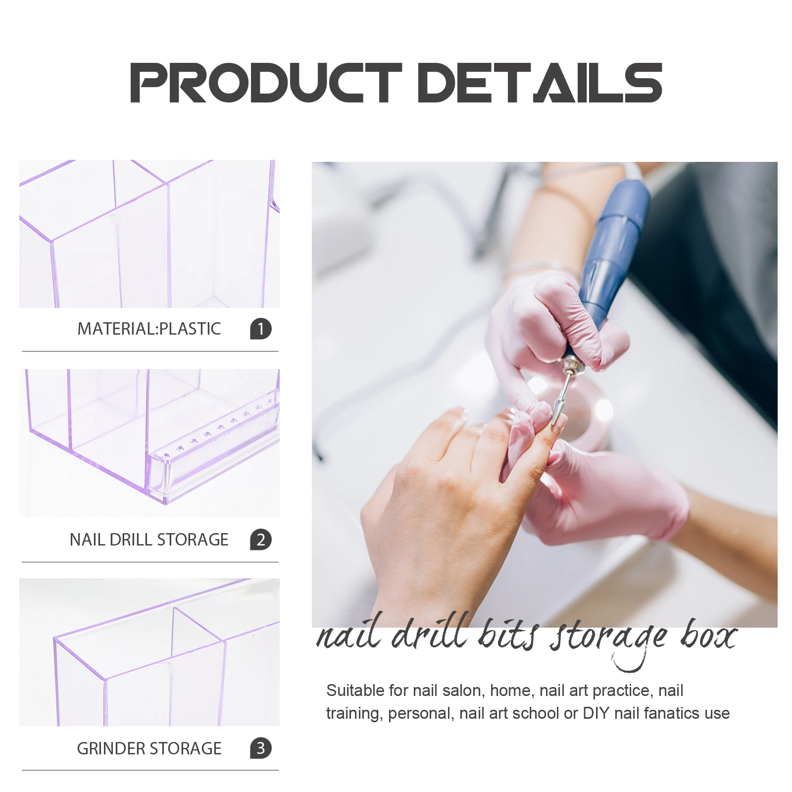 

Storage Box Nail Drill Bit Case Grinding Holder Bits Art Polishing Head Organizer Portable Plastic Manicure Nails Tool