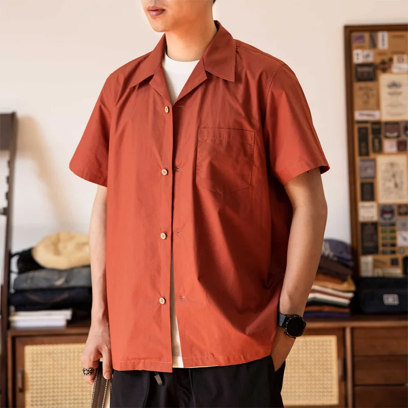 New Arrival Short Sleeved Shirt Men's Loose Cotton Summer Japanese Cuban Collar Vintage Shirts
