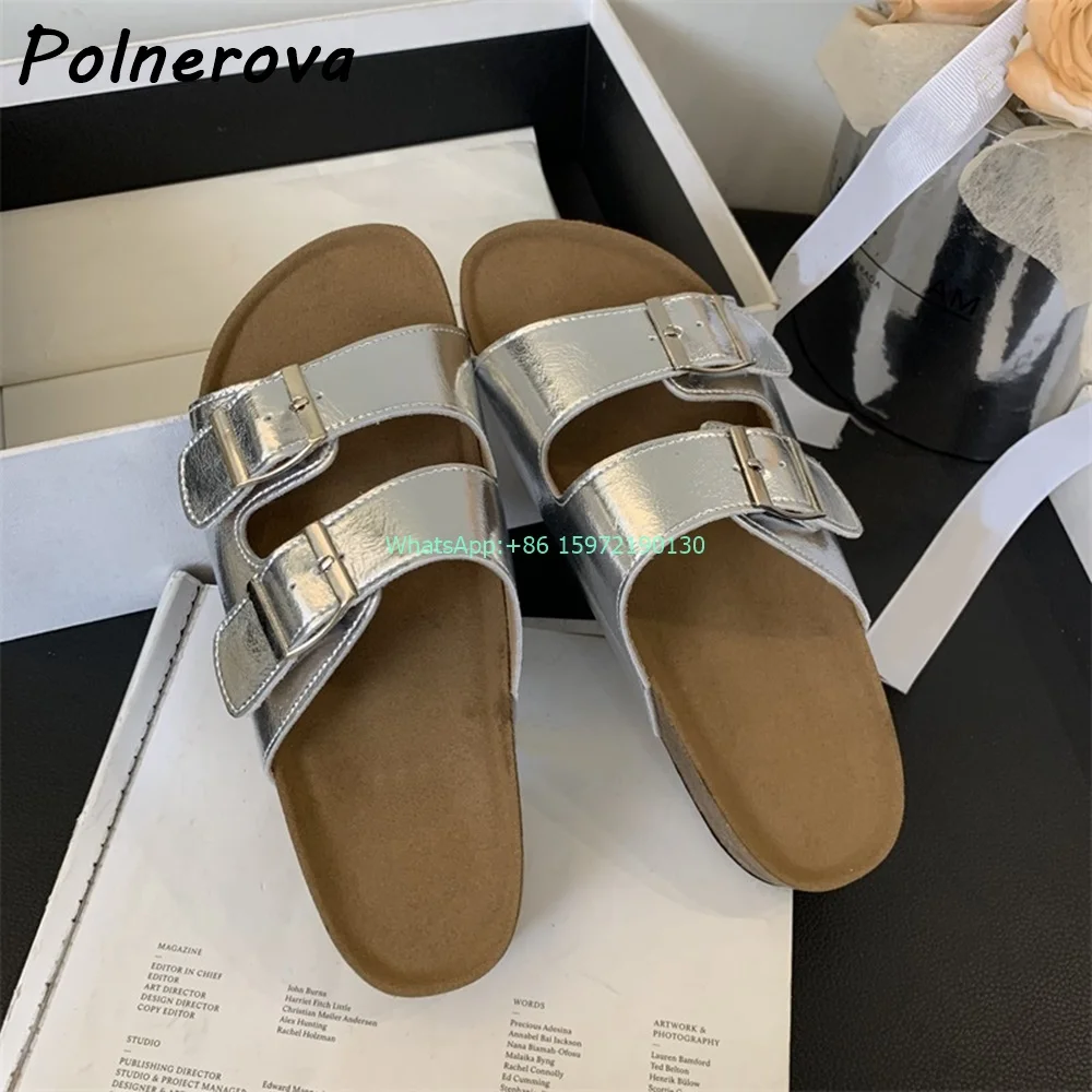 

Hollow Flat with Slippers Round Toe Straight Strap Buckle Slip On Outdoor Thick Soled Shoes Women's New Soft Beach Sandals