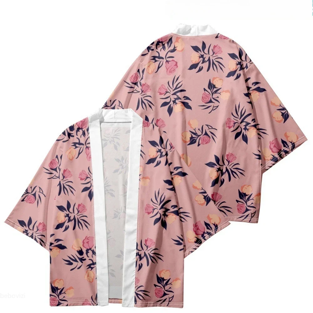 سترة كيمونو عادية موضة زهرة طباعة المرأة يوكاتا 2025 الصيف قميص الشاطئ اليابانية Haori الملابس المتضخم
