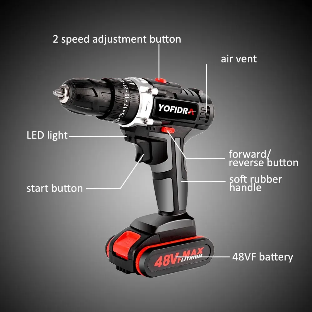 Cordless Electric Impact Drill Screwdriver 24PCS Drill Bit Accessories  Household Woodworking Power Tool with 1PCS battery