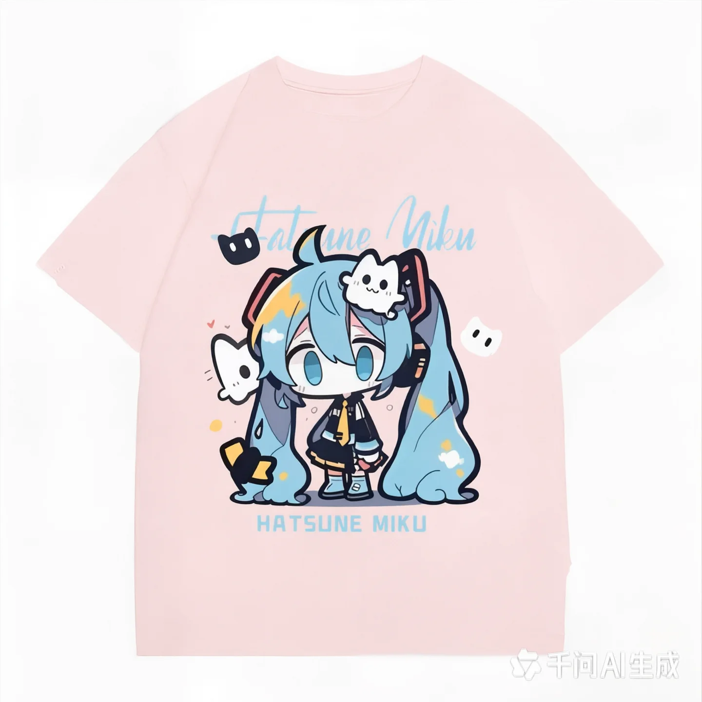 Short-sleeved T-shirt Collaboration . MIKU's Casual Clothing for Boys Girls, Suitable for Students Anime Boys and girls