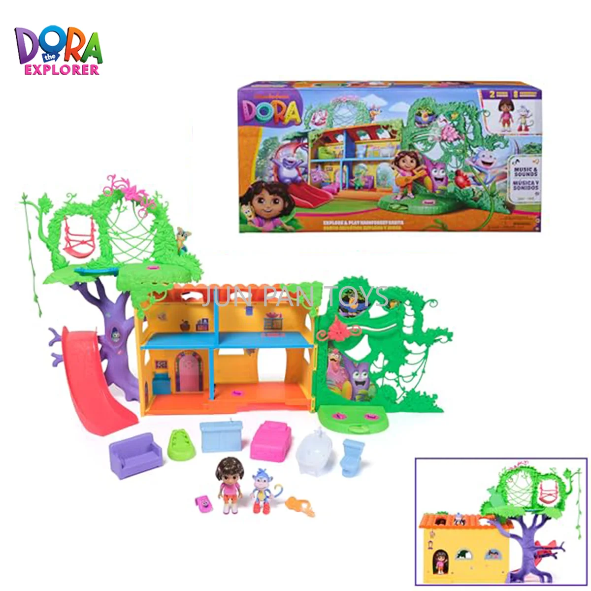 Nickelodeon dora o explorador jogar floresta tropical casita playset dora botas figura casa de bonecas móveis crianças brinquedos natal presente da menina