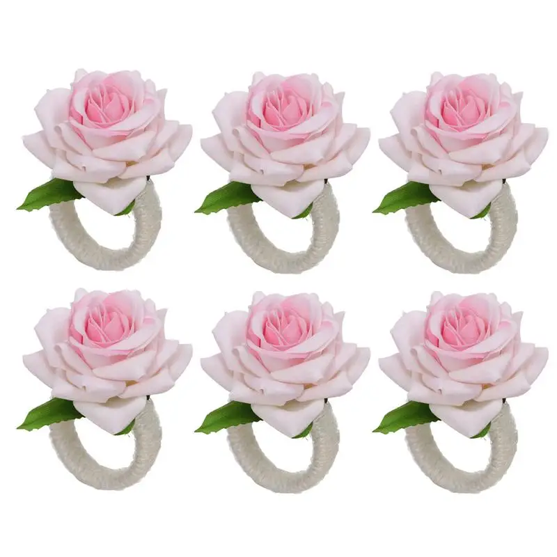 

Flower Napkin Rings Floral Buckle Romantic Rose Napkin Holder 6pcs Tissue Ring For Banquet Wedding Birthday Party Dinner Table