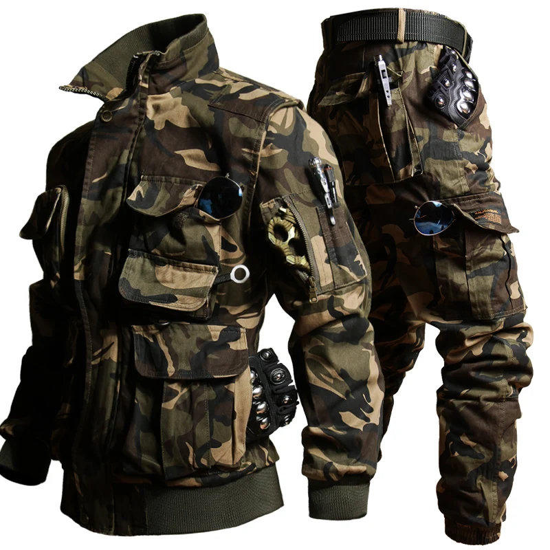 

Высококачественный мужской тактический рабочий костюм из чистого хлопка с улучшенной износостойкостью, камуфляжный, верхняя одежда, хлопковая куртка, мужская рабочая одежда