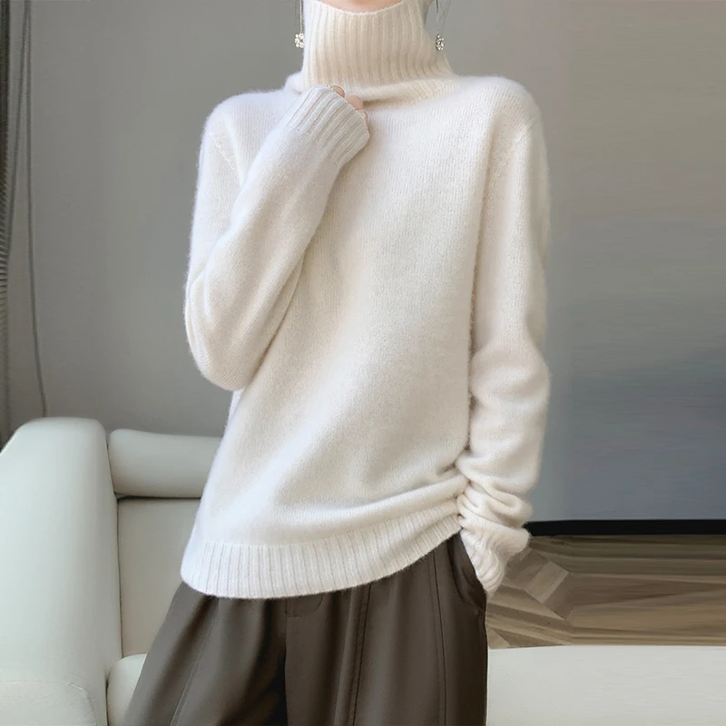 Autumn Winter Women  100% Wool Sweater Women's Turtleneck Knitwear Cashmere Pullovers  Long Sleeve Jumpers Clothing Tops