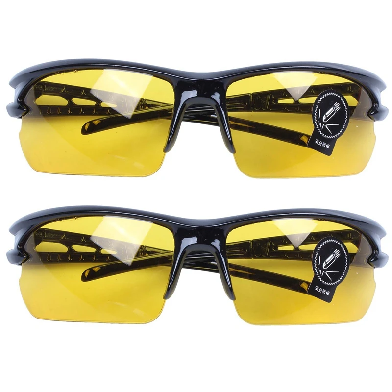 2X Black Frame Yellow Night Vision Sheet Outdoor Cycling Sunglasses