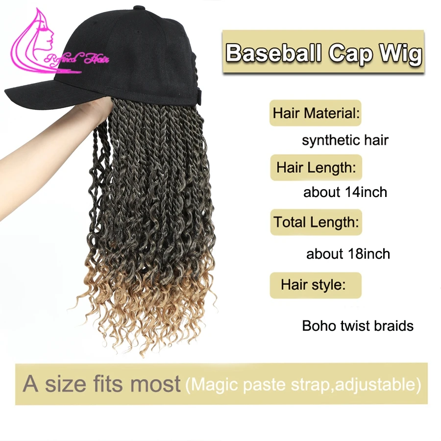 Hat Wig Curly Ends Senegalese Twist Braid with Fly Curl contacted Baseball cap 14 inch Short Braid Wigs For Black Woman Girls