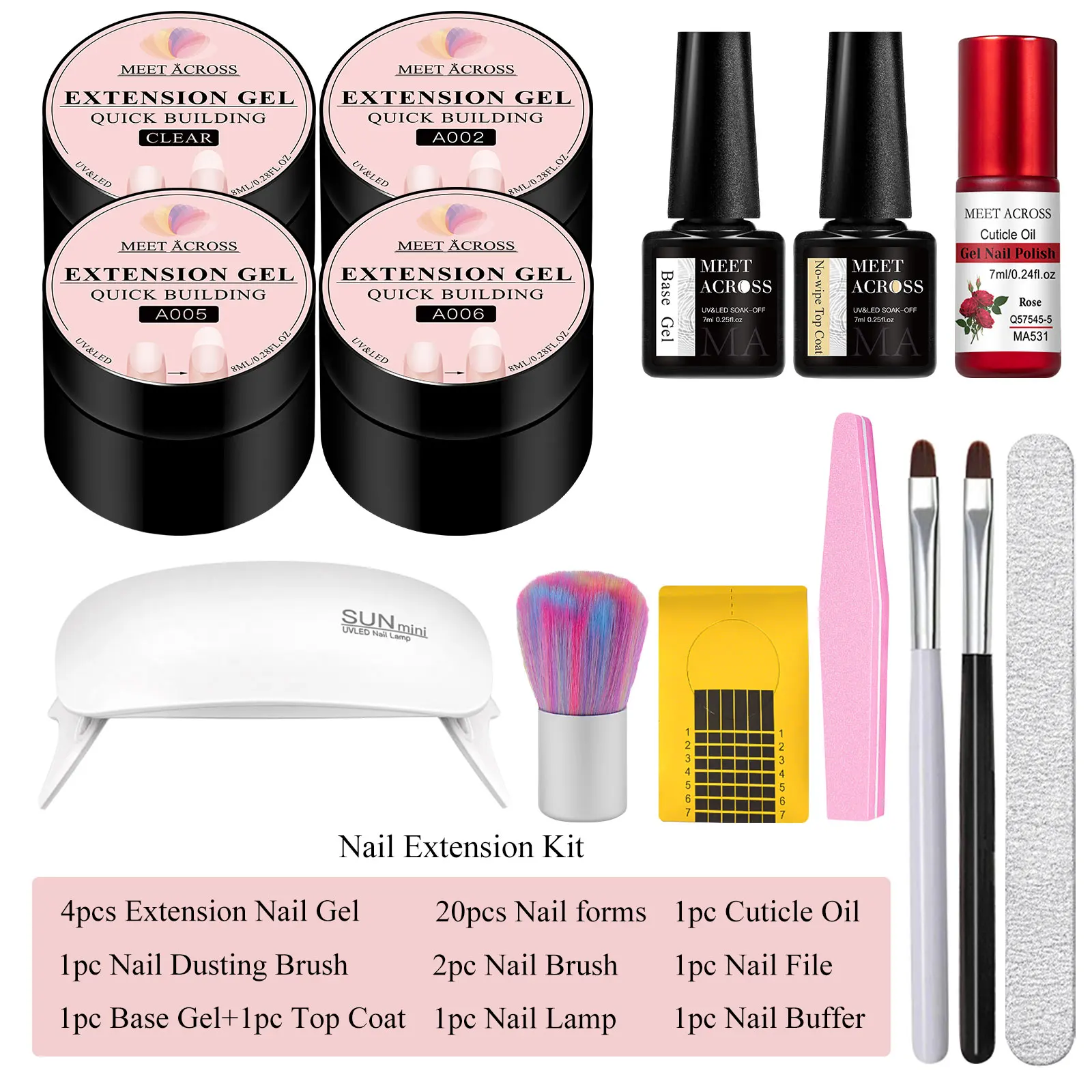 14 قطعة عارية الوردي سريعة تمديد جيل للأظافر عدة ، 6 واط مسمار مصباح ، قاعدة معطف فوقي وأدوات الأظافر ، UV LED مسمار الفن للنساء الفتيات DIY بها بنفسك #6