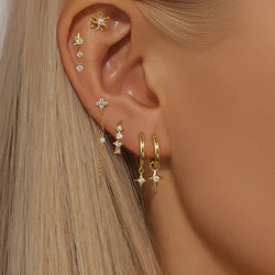 ROXI Octagonal/Quadrangular star Zircon Circle Earrings For Women 925 Sterling Silver Daily Wear Flower Earrings Party Jewelry