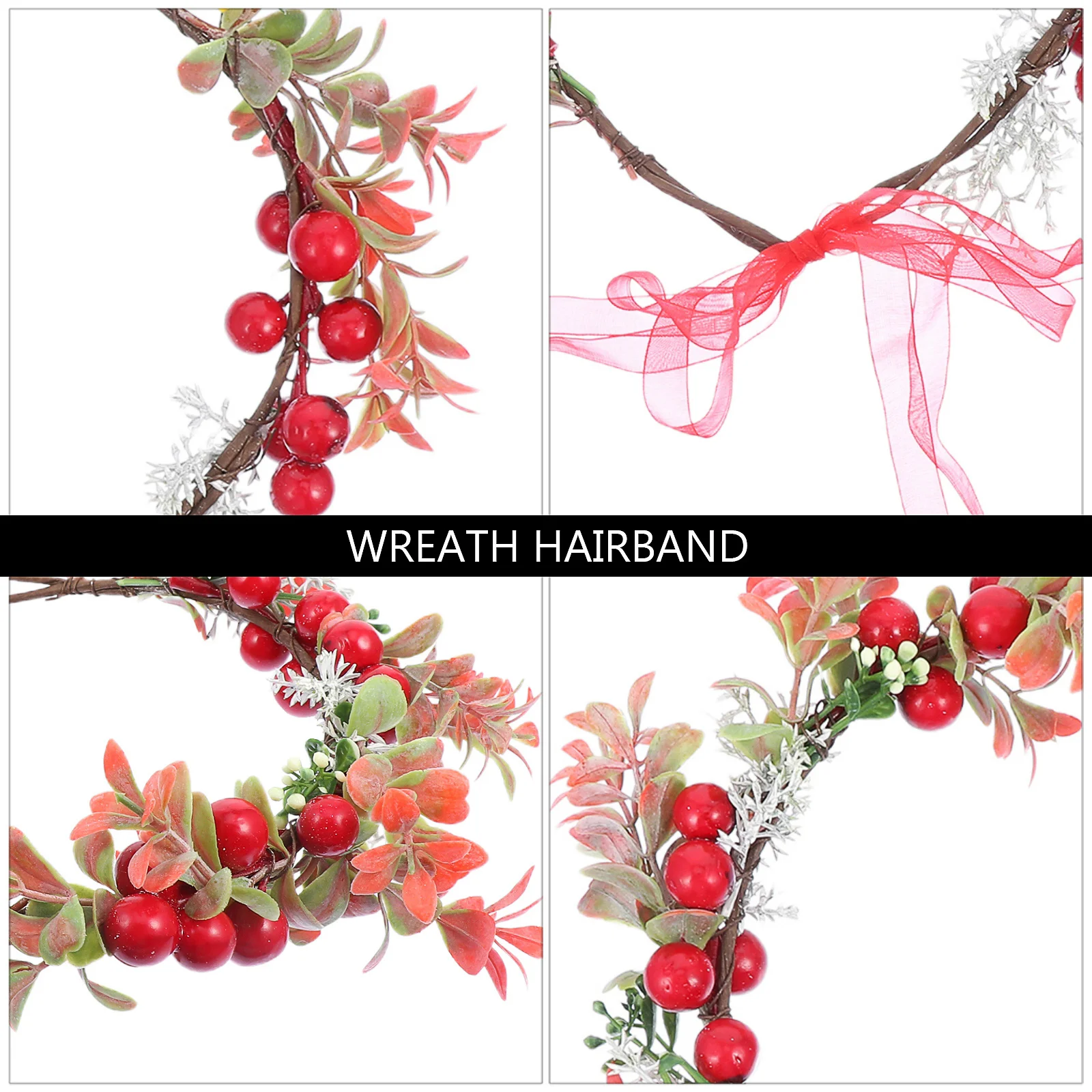

Christmas Wreath Hairband Simulated Red Berry Green Plant Headband Wedding Bridal Headwear Xmas Party Photo Prop Decoration