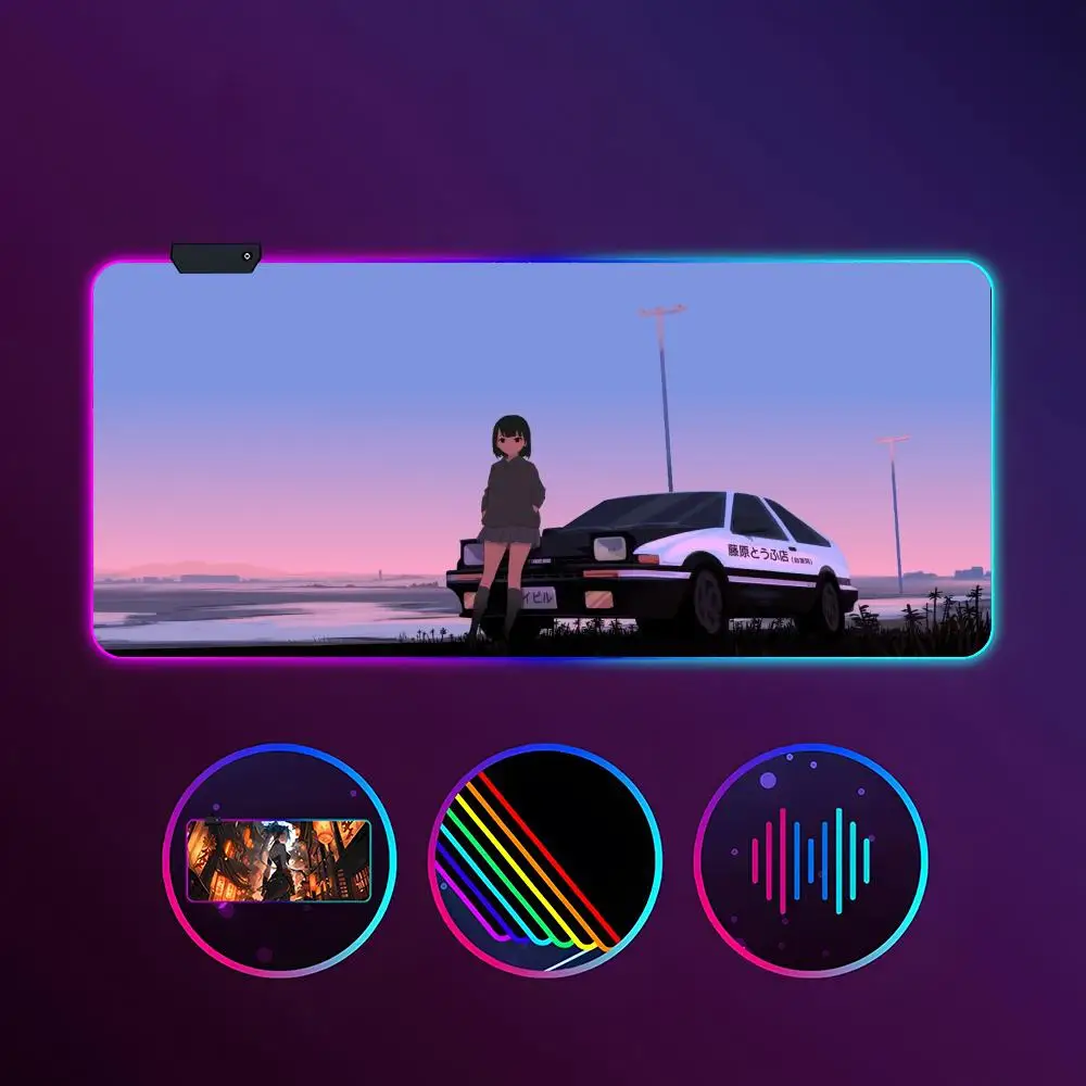 

Initial D AE86 Mouse Pad RGB Luminous 900X400mm Large Table Mat Non-slip Extra Large Game Office Mouse Pad