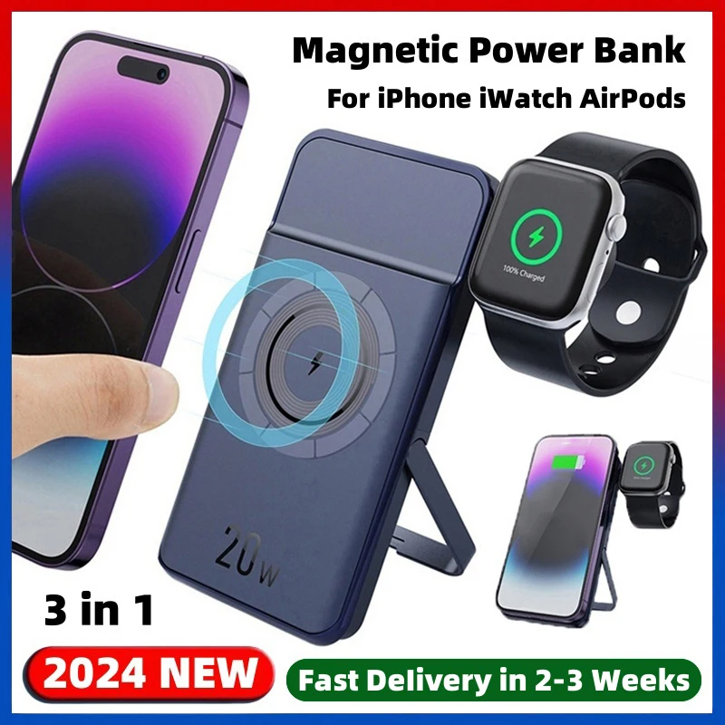 

Magnetic Power Bank For iPhone Apple Watch AirPods Samsung Series Powerbank Portable Wireless Charger External Auxiliary Battery