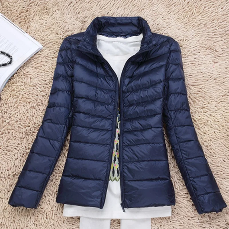 Spring and Autumn Women\'s Standing Collar Down Jacket New Simple Slim Fit Short Jacket Korean Style Lightweight Jacket for Women