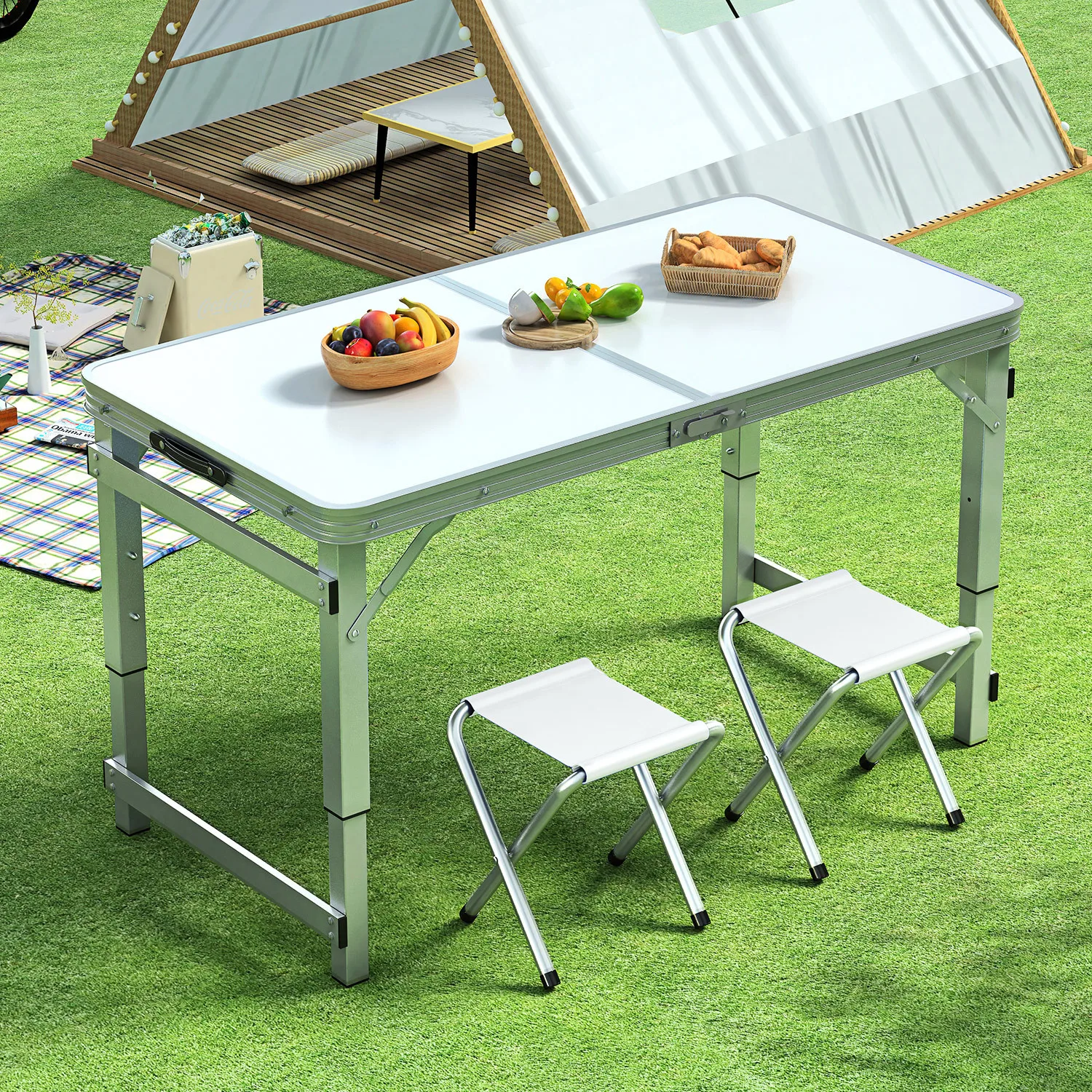 Portable aluminum alloy folding outdoor table, picnic foldable camping table and chair set