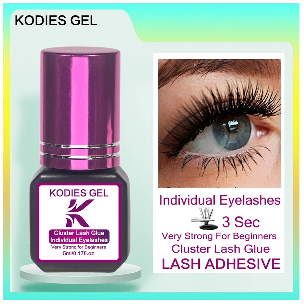 KODIES GEL Individual Eyelash Glue Extension Supplies Self-Application Cluster Lash Glue 3 Sec Dry Strong Firm Adhesive Beginner