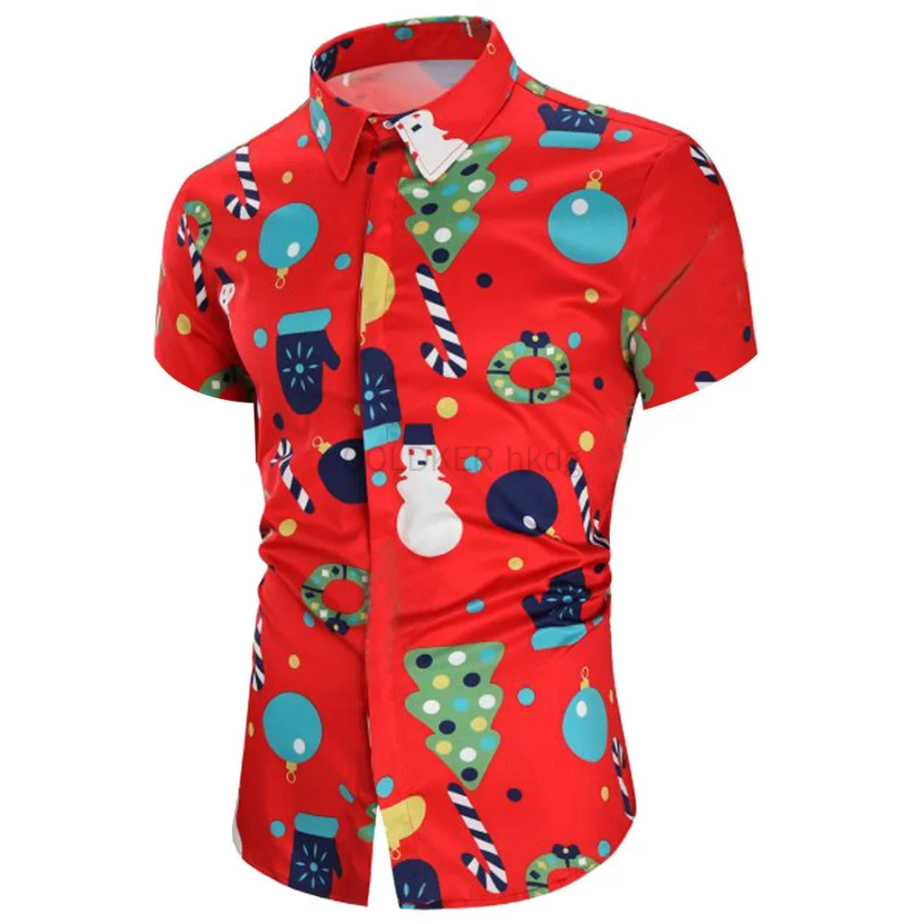 

Рождественская гавайская рубашка для мужчин с коротким рукавом на пуговицах, классические рубашки Санта-Клауса для отдыха, рождественские блузки, подарки для мужчин