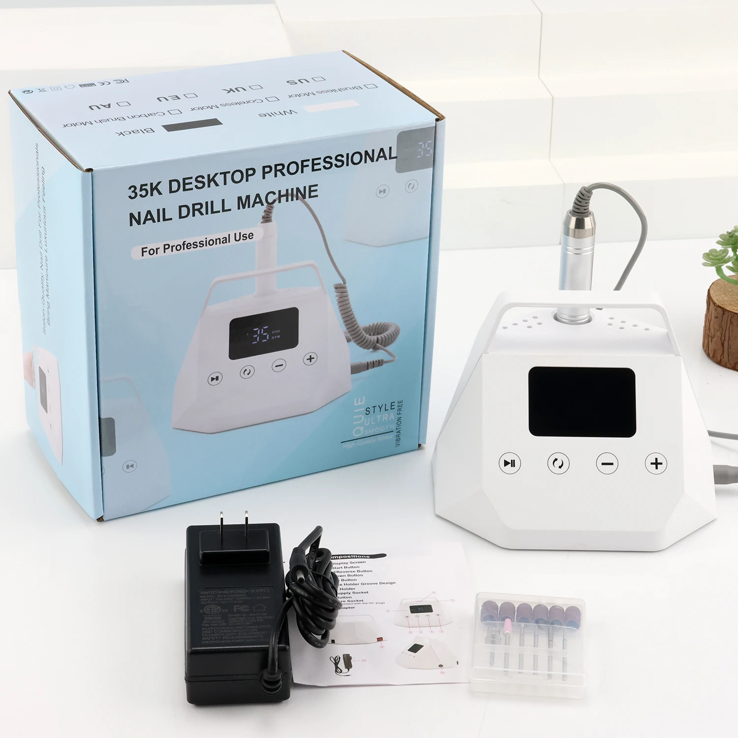 Akumulatorowa, bezrdzeniowa, przenośna, stołowa frezarka elektryczna do paznokci 35000 obr./min, do manicure, pedicure, polerowania, 65W