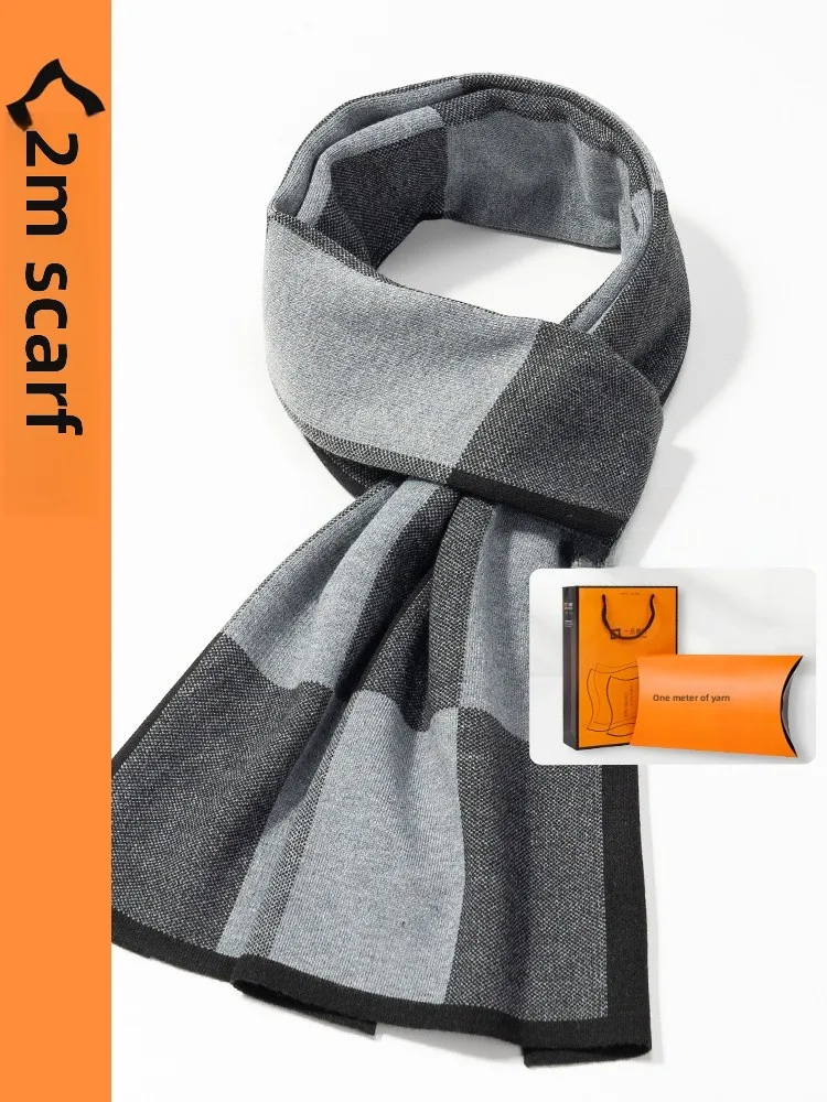 暖かいウールスカーフ男性用-メートルニットスカーフファッショナブルな韓国チェック柄デザイン冬の首保護スカーフ誕生日ギフト