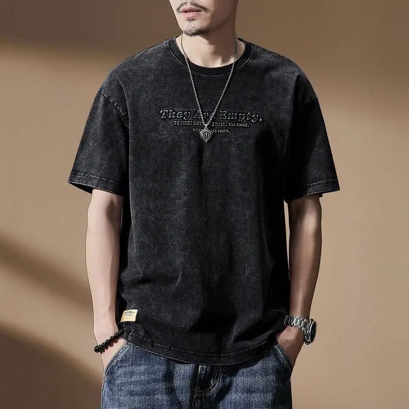 Men's Vintage Plus Size Print Tops Tees Summer New Short Sleeve Letter Loose Youth Casual T Shirts Harajuku Fashion Men Clothing