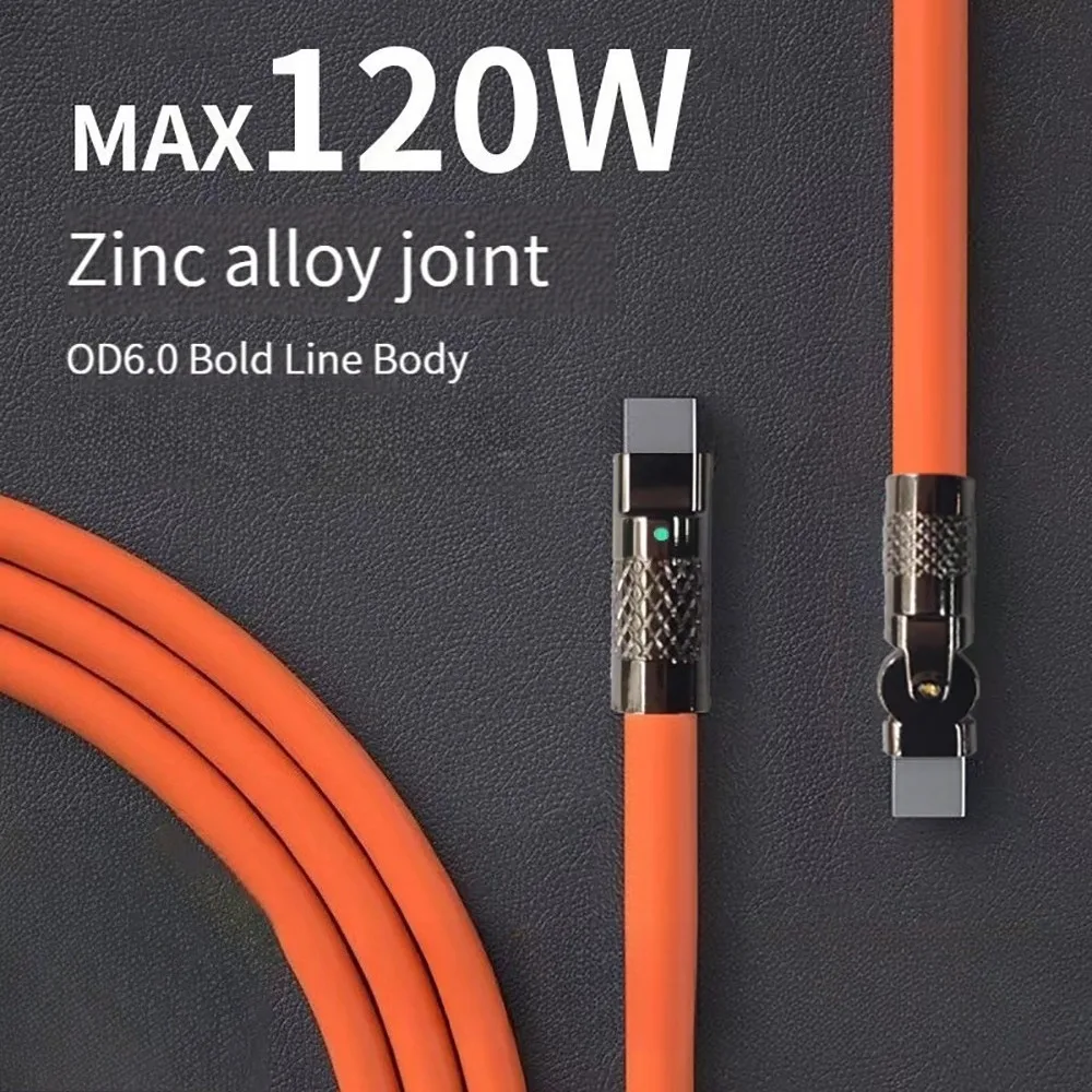 180° Rotating Elbow 120W 6A Type C to Type C Super Fast Charge Data Cord Mobile Phone PD Type C Fast Data Wire For iPhone Xiaomi