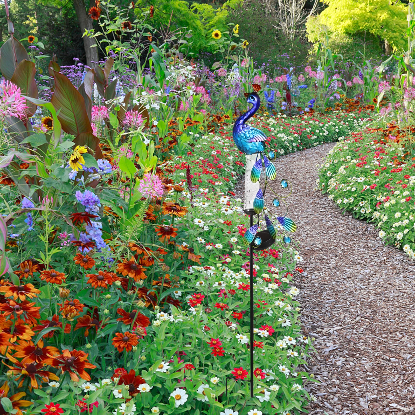 

1pc Solar Peacock Light Waterproof Rain Gauge Lamp For Outdoor Garden Yard Lawn Decorative Lighting Solar Powered Auto On/Off