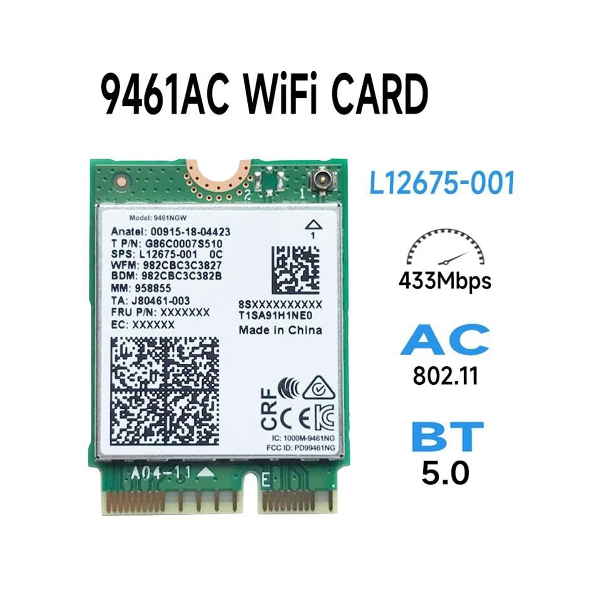 For Intel 9461NGW WiFi Card+Baffle Kit AC 9461 2.4G/5G Dual Band 802.11AC M2 Key E CNVI Bluetooth 5.0 Wireless Adapter