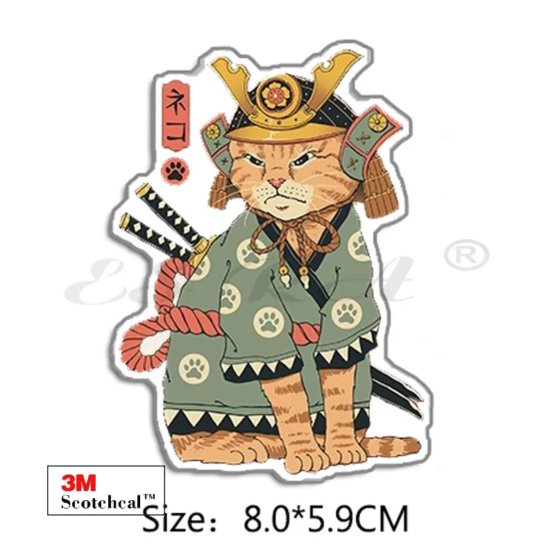 Japanese Samurai Cat Sticker Trend Waterproof Car Sticker Pegatinas Decal for Laptop Skateboard Window Decorate