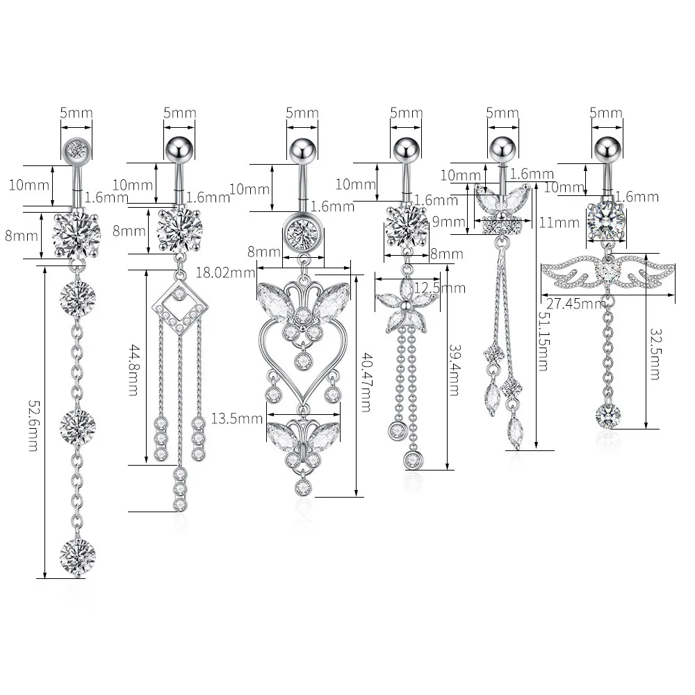 Trendy Engel Bauchnabel Ringe Edelstahl Zirkon Schmetterling Nabel Piercing Chirurgisch für Frauen Körper Bauch Schmuck Anhänger – Detail 3