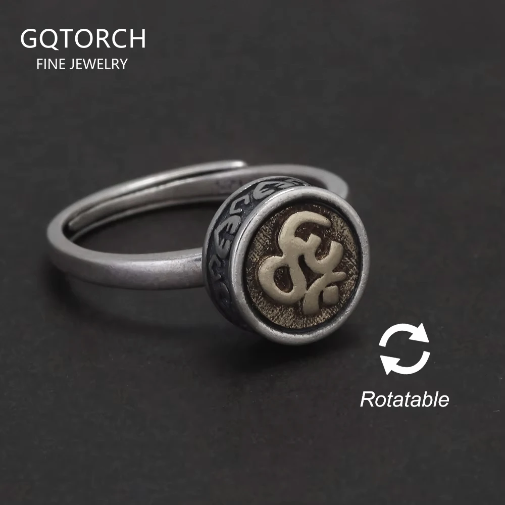 

Кольцо из стерлингового серебра 925 пробы с шестью словами и мантрой, вращающееся винтажное буддийское молитвенное антистрессовое ювелирное изделие для снятия тревоги