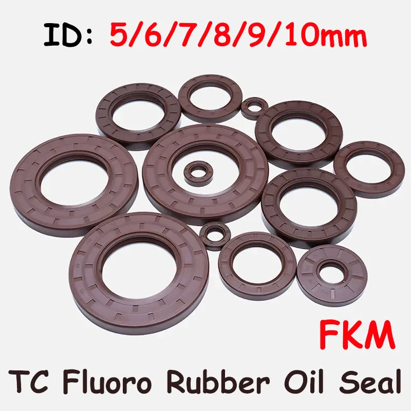 

ID 5/6/7/8/9/10mm Brown FKM Framework Oil Seal TC Fluoro Rubber Gasket Rings Cover Double Lip with Spring for Bearing Shaft
