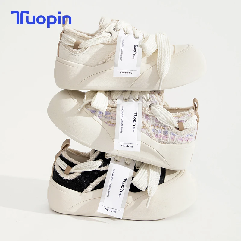 

TuoPin Round Big Head Ugly Cute Shoes, Thick Soled Bread Shoes, Canvas Shoes Women's Shoes