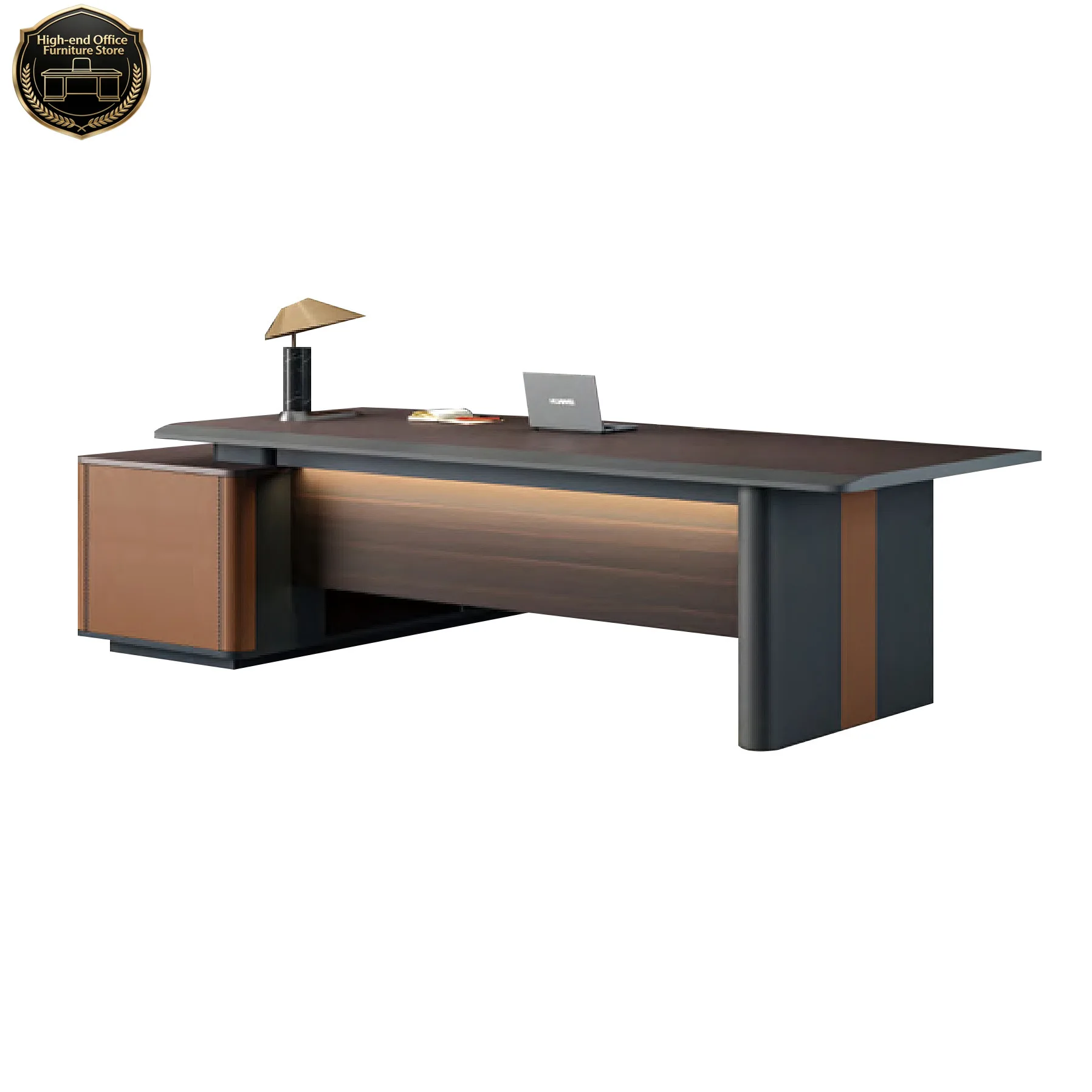 

Деревянный стол руководителя, простой и современный, с элегантной отделкой.