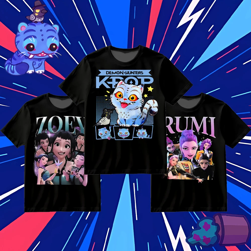 

Kpop Demon Hunters Children's T-shirt Cute Tiger Harajuku Style Y2K Trendy Casual Short Sleeve T Shirt Breathable Unisex Tops