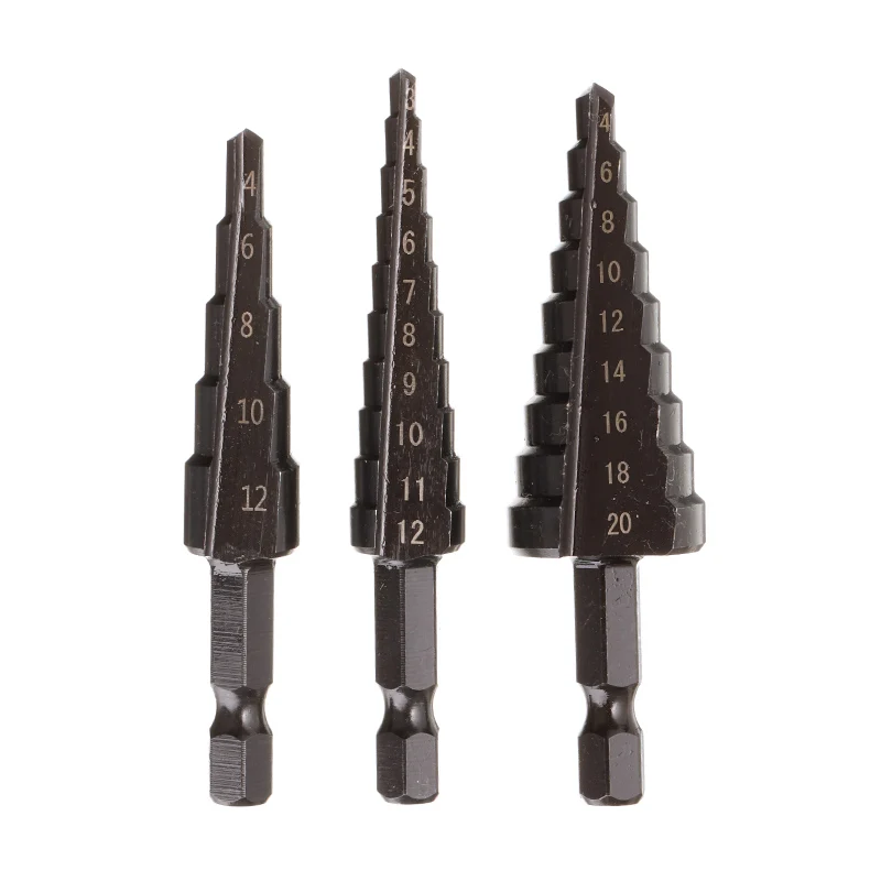 3-12mm 4-12mm 4-20mm HSS Titanium Coated Straight Groove Step Drill Bit Set Wood Metal Hole Cutter Core Drill Bit Set Hot