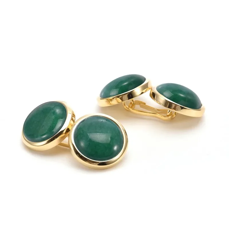 Luxury Round Natural Malachite Gem French Sleeve Chain Cufflink Double Sided Buckle Cuff Links for Mens Wholesale