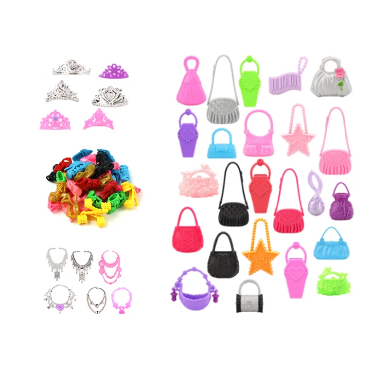 Kawaii 37 Items / Lot Doll Shoes Handbag Fast Fast Shipping  Miniature Dollhouse Accessories For Barbie DIY Girl Game Best Gifts