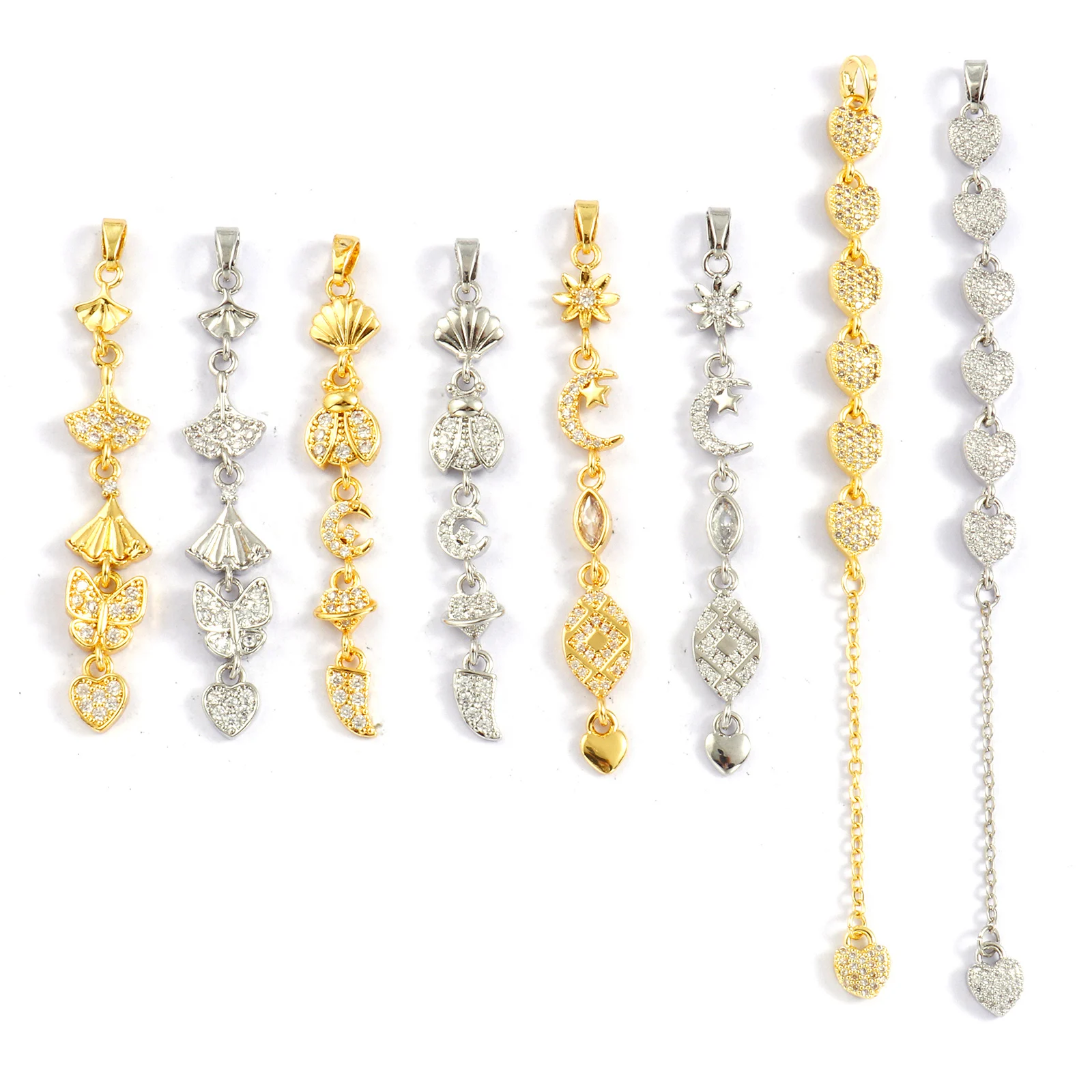 1 Piece Brass Charm Pendant Multicolor Tassel Micro Pave Clear Cubic Zirconia Butterfly Heart Moon Pendants Making Necklace DIY