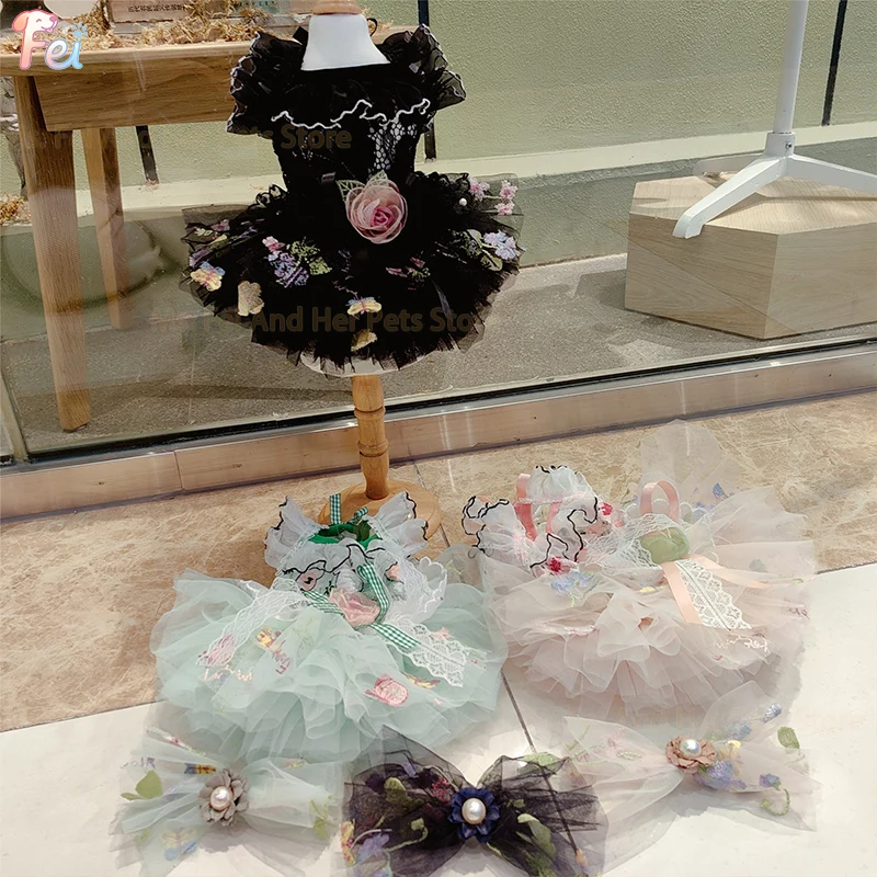 ملابس أنيقة للكلاب من الدانتيل مُزينة بنقشة الزهور، فستان الأميرة توتو للحيوانات الأليفة، زي الكلاب، ملابس الحفلات للكلاب الصغيرة