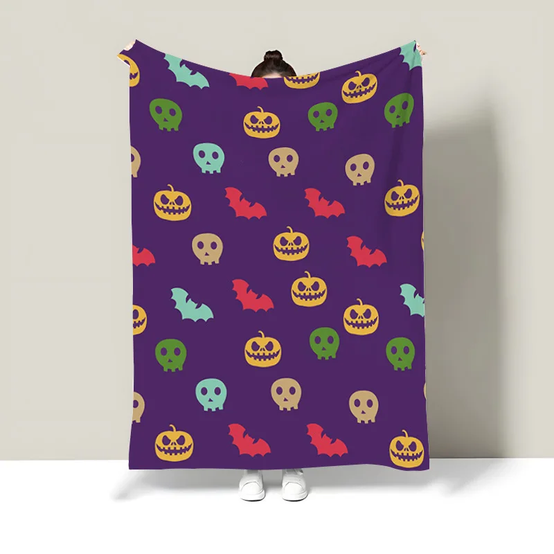 Halloween Series Throw Blanket Cute Multiple Patterns Pumpkin Ghost Bat Flannel Blanket Soft Warm Home Holiday Decor Gift