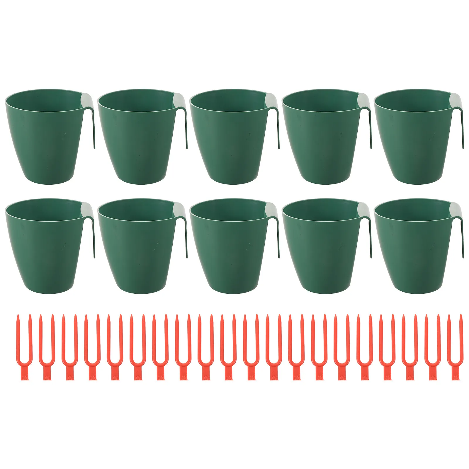 1 Set Side Hanging Strawberry Propagation Cups with Forks Green Plant Rooting Starter Cup with Hook for Plant Transplanting