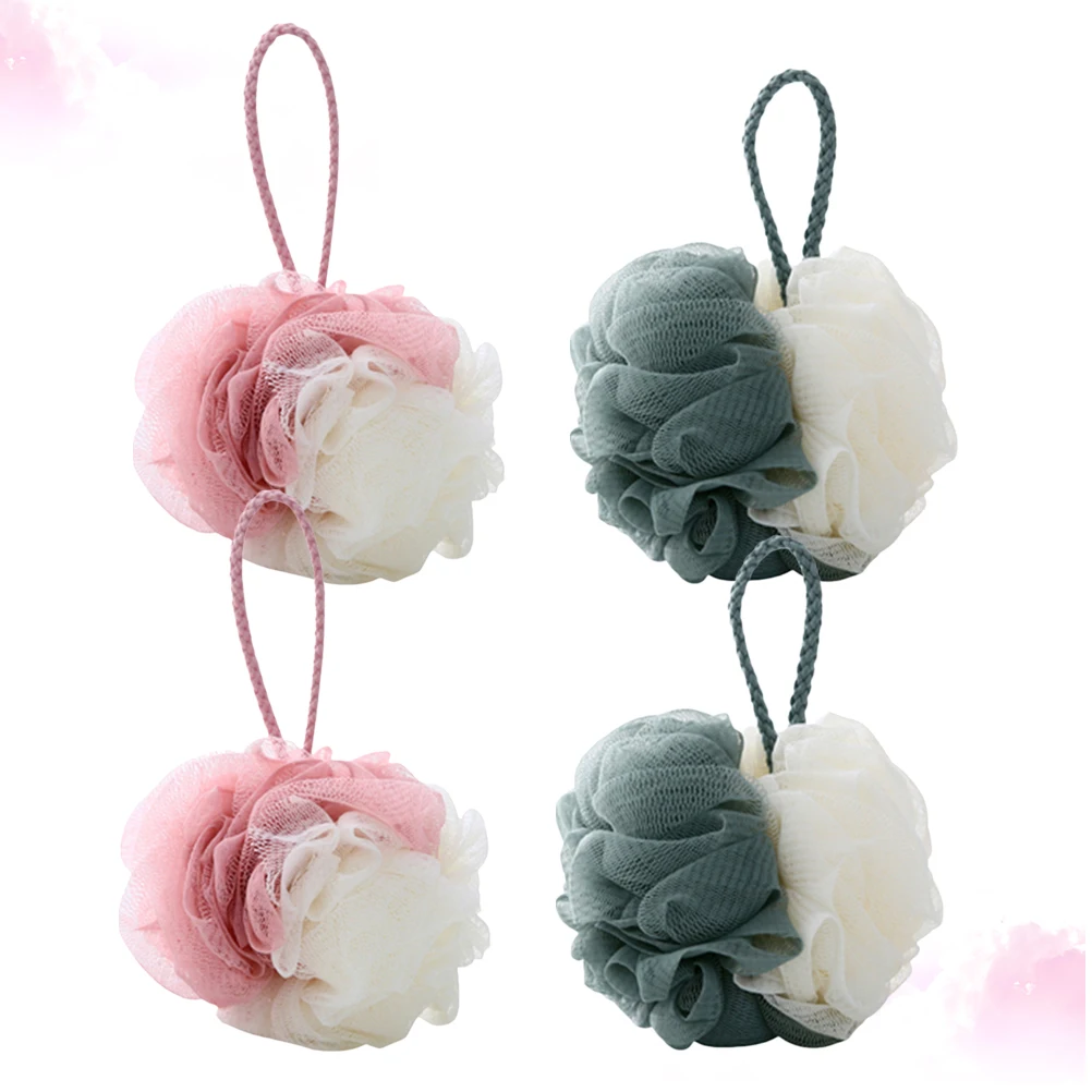 

4 Pcs Double Ball Large Shower Body Wash Sponges Exfoliating Nylon Mesh Sponge Pouf for Bathing Home Travel