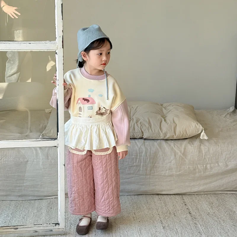 子供用の厚いリボン付きコットンパンツ,女の子用のかわいい服,シンプルでカジュアルな毎日のクリップ,新しい冬のコレクション2022